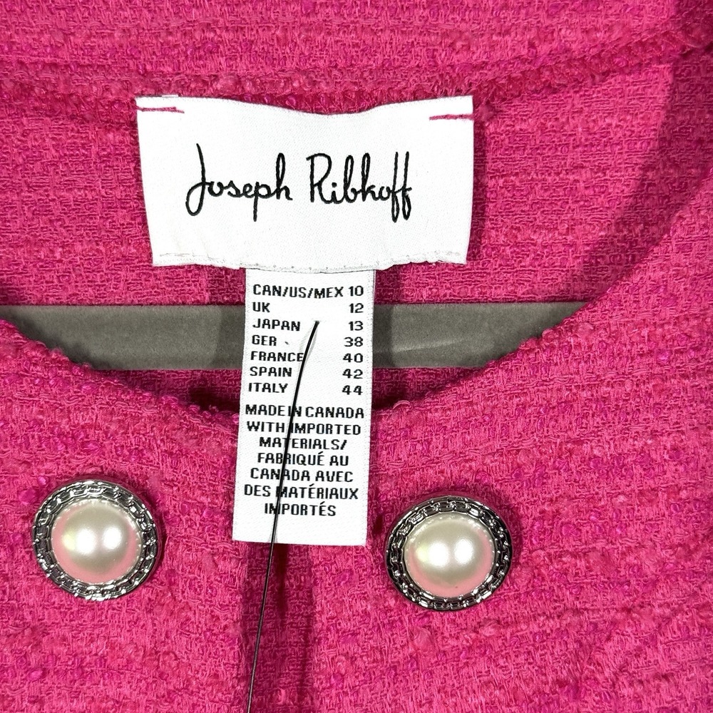 Joseph Ribkoff Jacket Women 10 Boucle Cropped Pink Button Detail Career $285 NWT - Picture 11 of 15